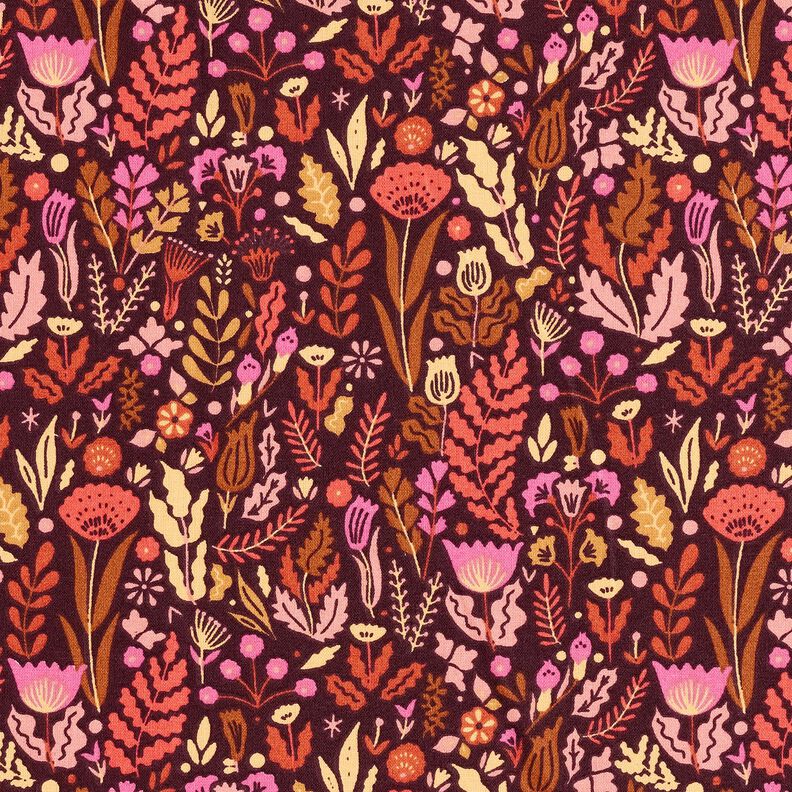 Tecido de algodão Cretone Flores silvestres – merlot/púrpura,  image number 1