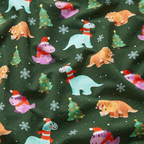 French Terry Sweat de verão Bebé dinossauro no espírito natalício | Glitzerpüppi – verde escuro/cor, 