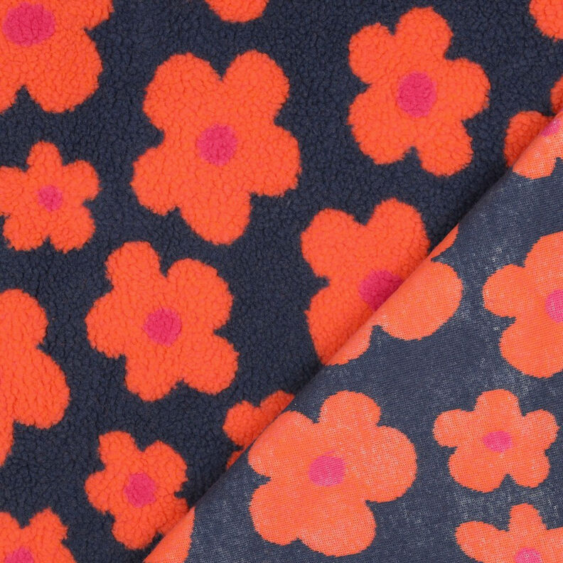 Tecido de pelúcia Teddy Flores | Poppy Fabrics – azul-marinho/laranja,  image number 5