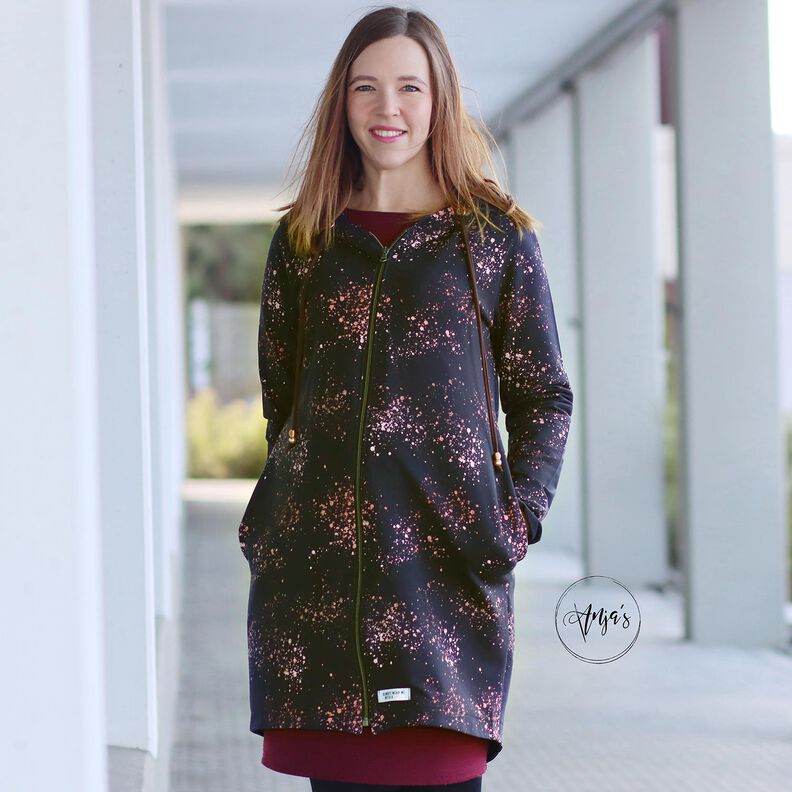 Jersey de algodão Salpicos dourados | Glitzerpüppi – preto azulado/rosa-velho escuro,  image number 6