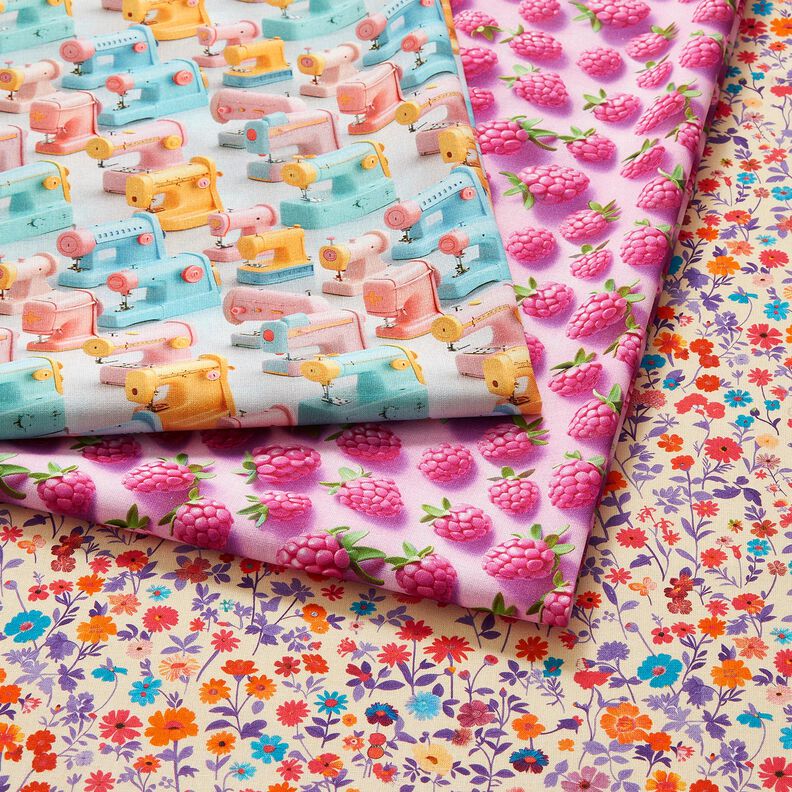 Tecido de algod&atilde;o Popelina M&aacute;quinas de costura coloridas &ndash; rosa-claro/turquesa claro,  image number 5