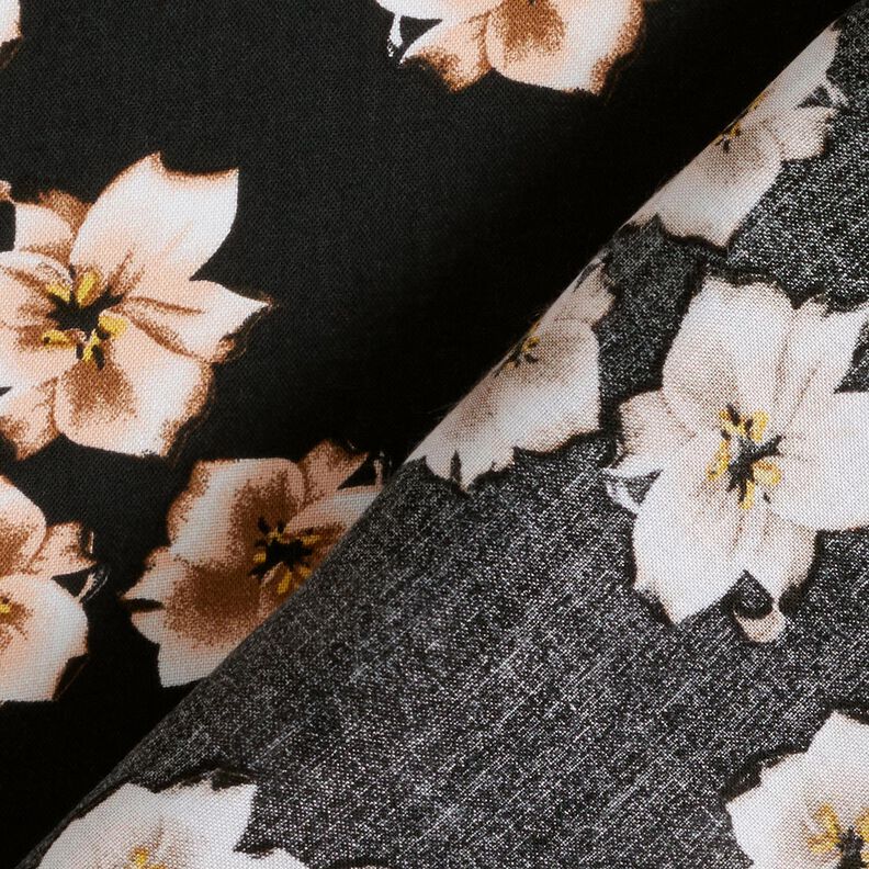 Tecido de viscose Flores delicadas – preto/damasco,  image number 4