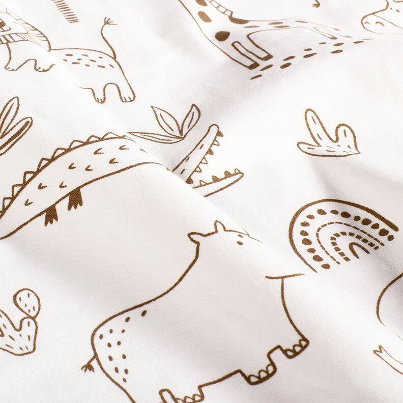 Jersey de algodão Animais da selva desenhados – marfim/cor de chocolate,  image number 2