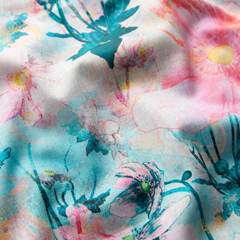 Cetim de algodão Japenese Anemone | Nerida Hansen – rosé/azul petróleo,  image number 2