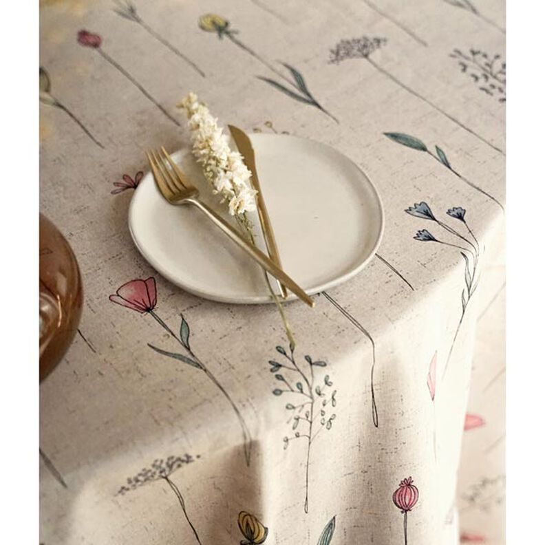 Tecido para decora&ccedil;&atilde;o Meio linho Panam&aacute; flores secas &ndash; natural/rosa,  image number 4