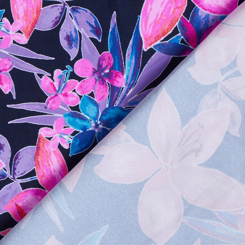Tecido para fatos de banho Flores tropicais – azul-marinho/pink,  image number 4