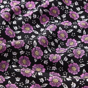 Tecido de viscose Mar de flores – preto/púrpura média, 