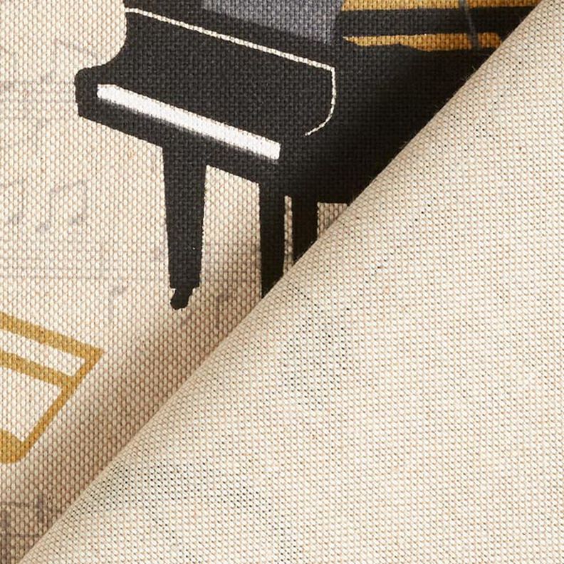 Tecido para decoração Meio linho Panamá piano de cauda e partituras – natural/preto,  image number 4