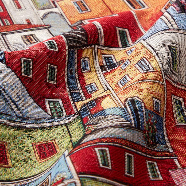 Tecido para decoração Gobelina Pequena cidade colorida – carmin/azul,  image number 2