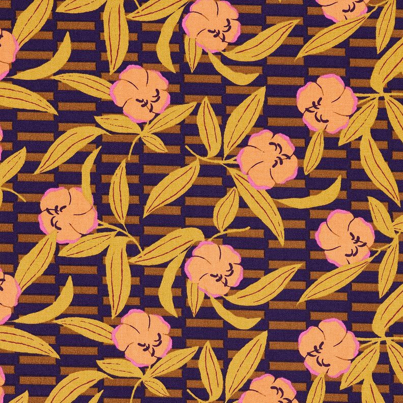 Tecido para decoração Meio linho Panamá Flores multicor – beringela/laranja-claro,  image number 1