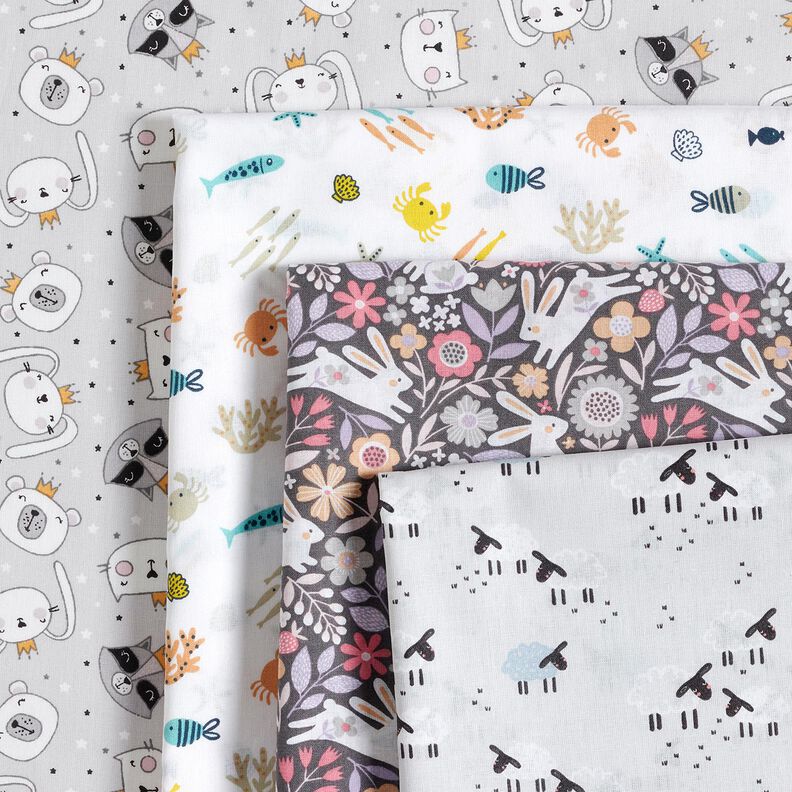 Popelina de algodão Ovelhas no prado – cinzento claro,  image number 5