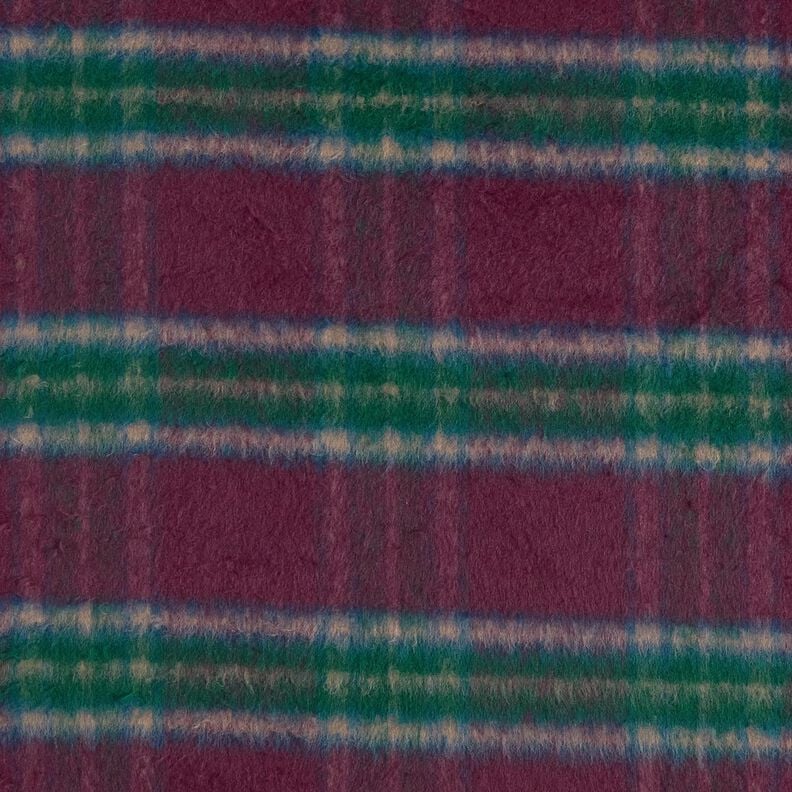 Tecido para sobretudos Mistura de lã Escovado Xadrez – merlot/pinheiro azul,  image number 1