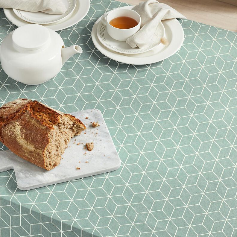 Tecido para decoração Jacquard Cubos modernos – verde amarelado/marfim,  image number 5