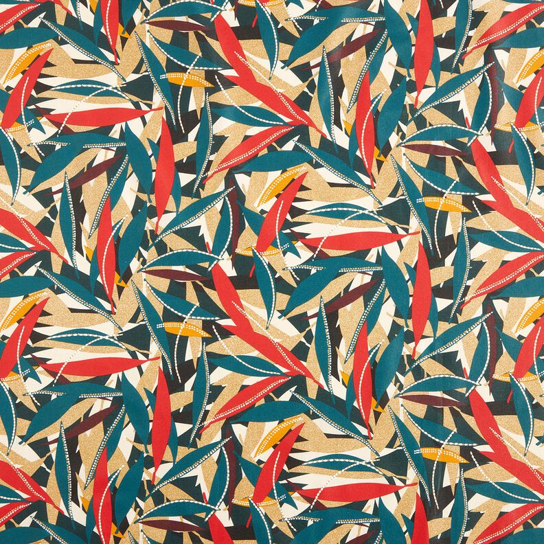 Algodão revestido Folhas delicadas – carmin/azul petróleo,  image number 1