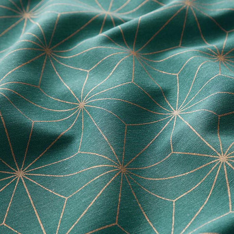 Tecido para decoração Lona Estrelas Art déco – azul petróleo/dourado,  image number 2