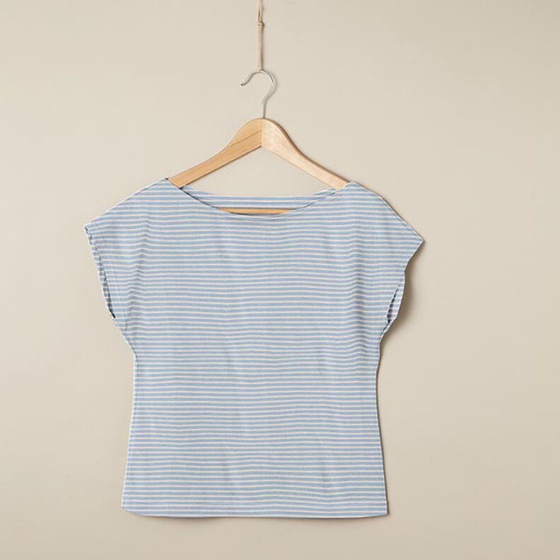 Jersey de algodão Riscas estreitas – caju/azul claro,  image number 7