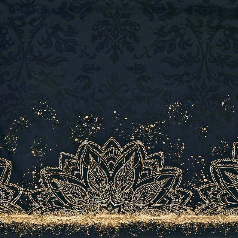 Jersey de algodão Tecido com orla Mandala Barroco Salpicos dourados | Glitzerpüppi – preto,  image number 2
