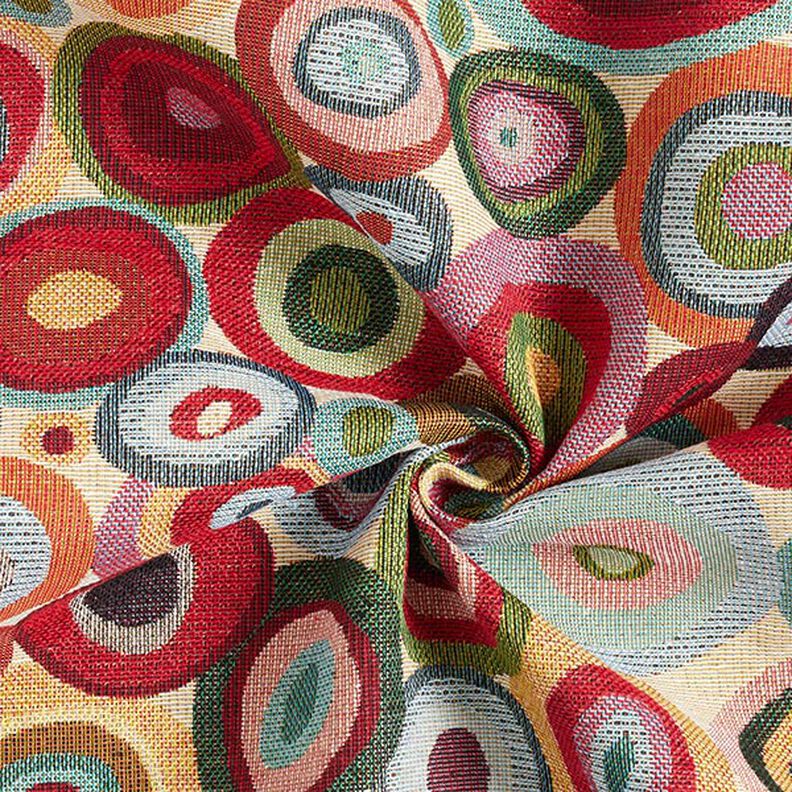 Tecido para decoração Gobelina Círculos coloridos – bege claro/carmin,  image number 3