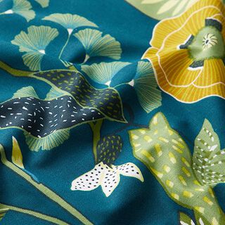 Tecido para decoração Meio linho Panamá Plantas tropicais – azul petróleo, 