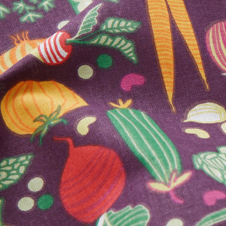 Tecido de algodão Cretone Variedade de legumes – beringela/verde,  image number 2