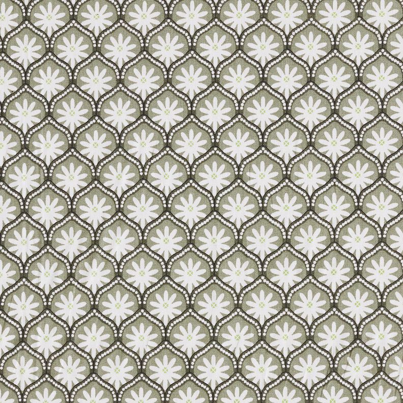 Algodão revestido Azulejos florais – verde amarelado/branco,  image number 1
