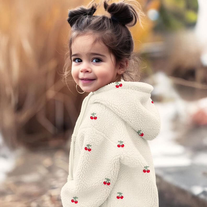 Tecido de pelúcia Teddy Cerejas bordadas | Poppy Fabrics – marfim/cor de malagueta,  image number 5