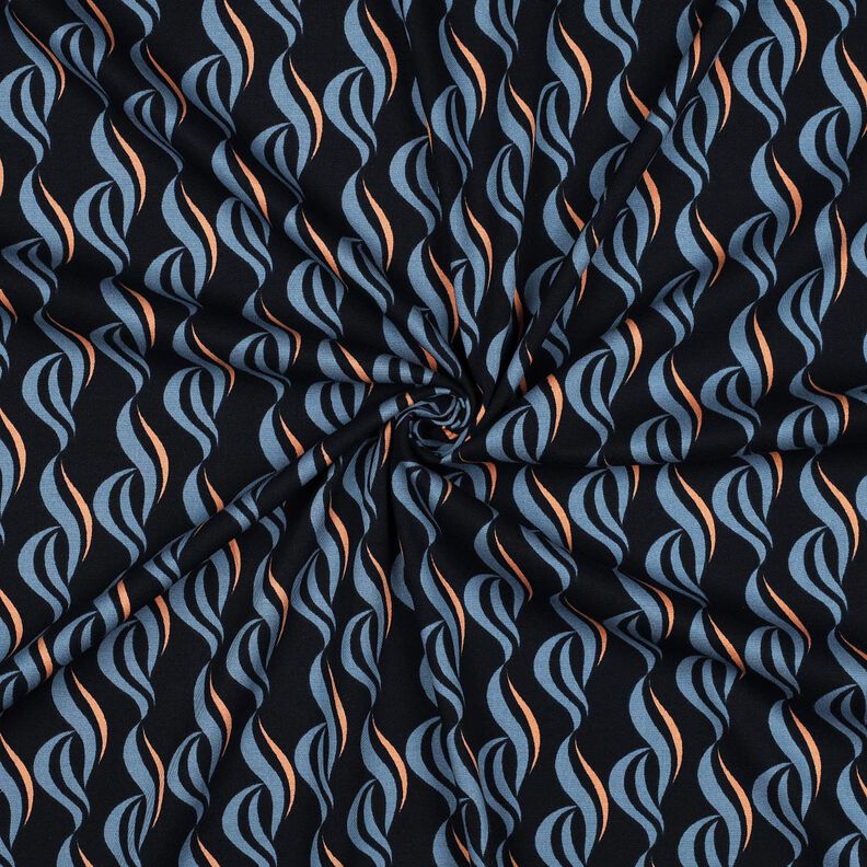 Viscose Stretch Ondas abstratas – preto azulado/jeans azul claro,  image number 3