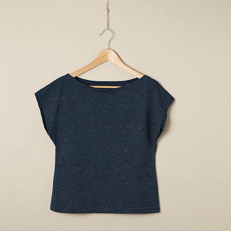 Jersey em mistura algodão e linho liso – azul-marinho,  image number 6