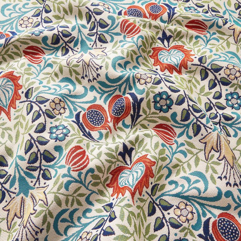 Tecido para decoração Gobelina Gavinha simétrica – bege claro/turquesa,  image number 2