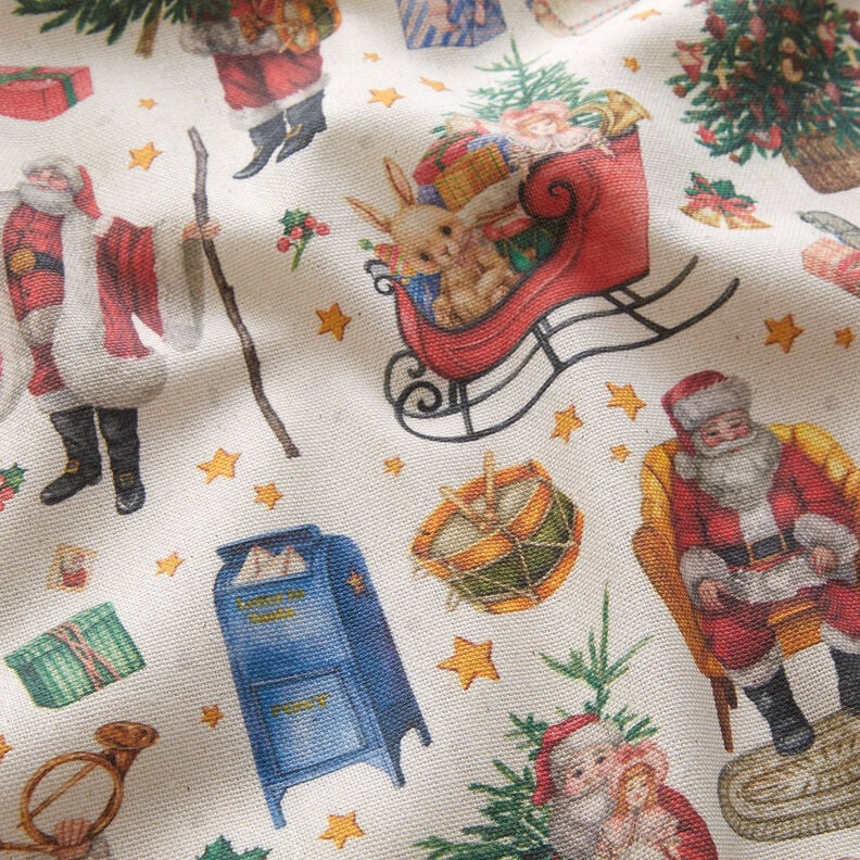 Tecido para decoração Meio linho Panamá Época de Natal nostálgica – natural/vermelho,  image number 2