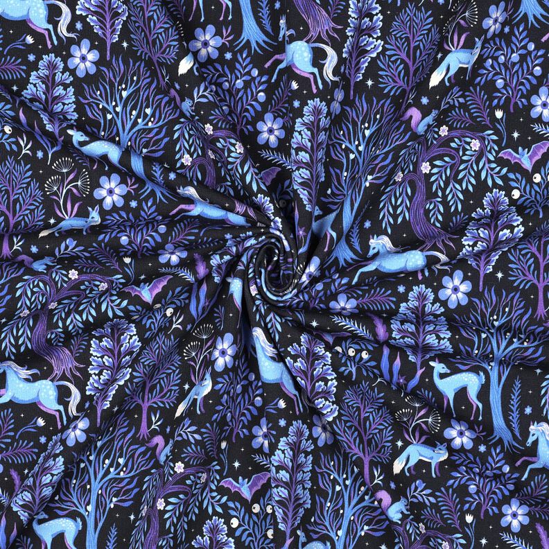 French Terry Sweat de verão Floresta de conto de fadas Impressão Digital | Poppy Fabrics – preto,  image number 3