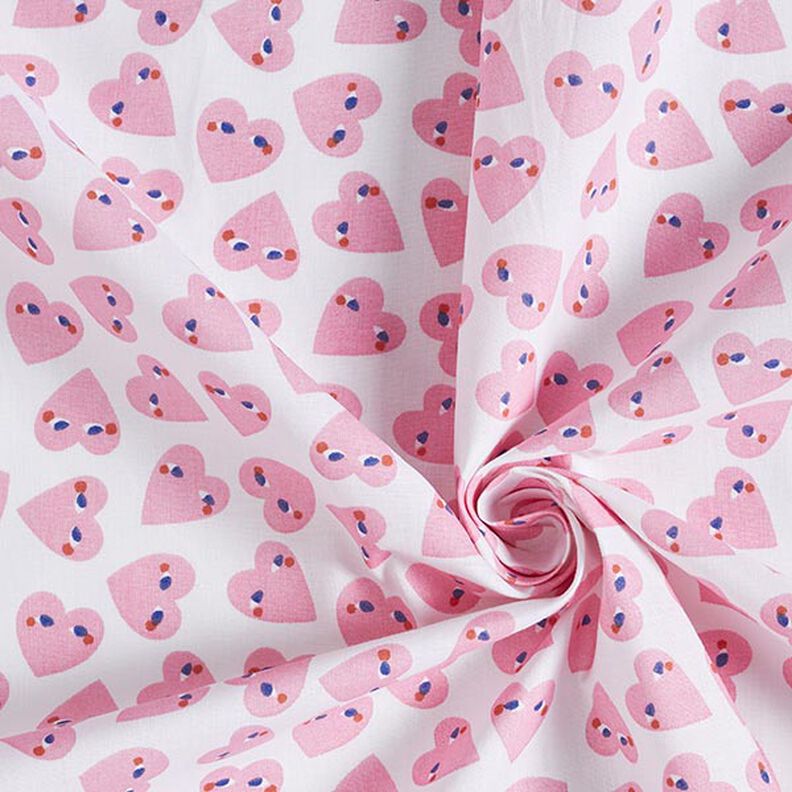 Tecido de algodão Cretone Corações com olhos – branco/rosa,  image number 3