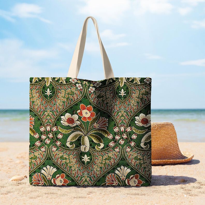 Tecido para decoração Gobelina Ornamentos florais – verde/laranja-claro,  image number 8