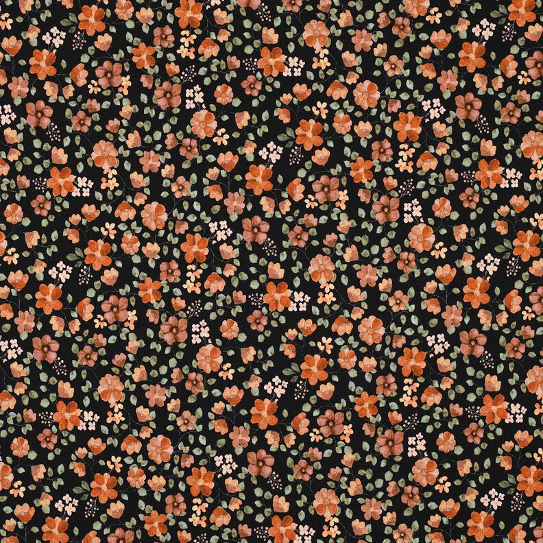 GOTS Jersey de algodão Flores de outono Impressão Digital – preto/laranja-pêssego,  image number 1