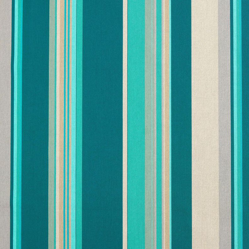 Tecido para exteriores Lona Riscas mistas – azul petróleo/anémona,  image number 1