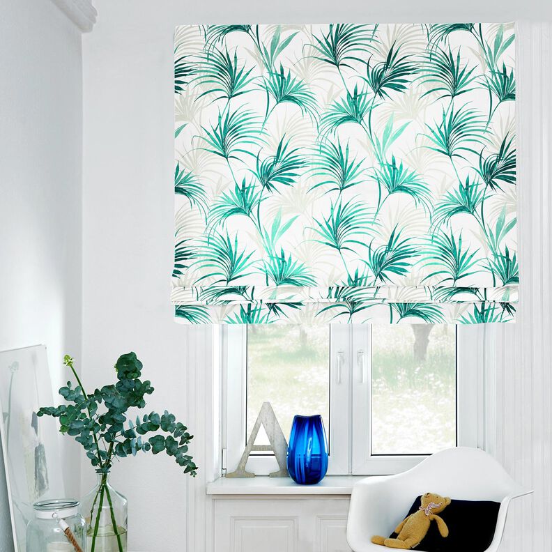 Tecido para decoração Panamá Folha de palmeira – branco/verde esmeralda,  image number 5