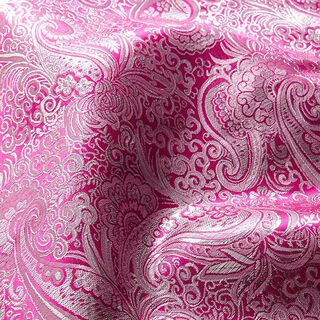 Jacquard para vestuário Paisley metálico – rosa intenso/prateado, 