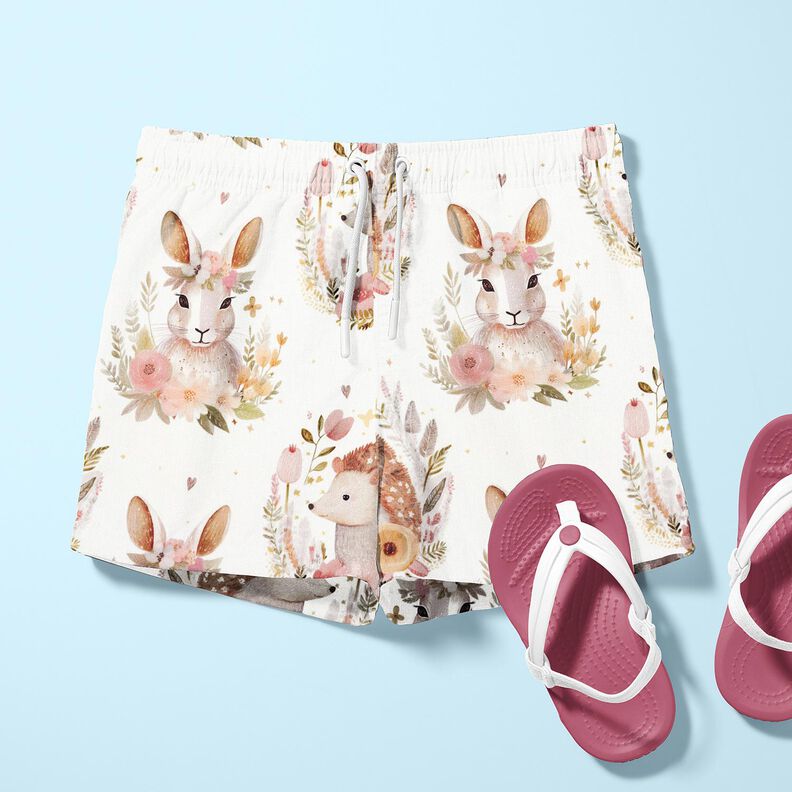 Popelina de algodão Lebre e ouriço num círculo de flores Impressão Digital – marfim,  image number 5