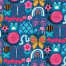 Tecido de algodão Cretone Borboletas e abelhas – azul-oceano/rosa intenso,  thumbnail number 1