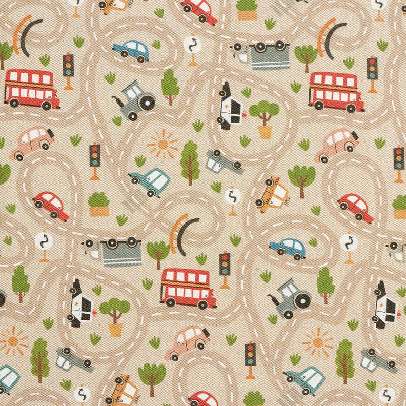 Tecido para decoração Meio linho Panamá Rua para brincar – natural/oliva claro,  image number 1