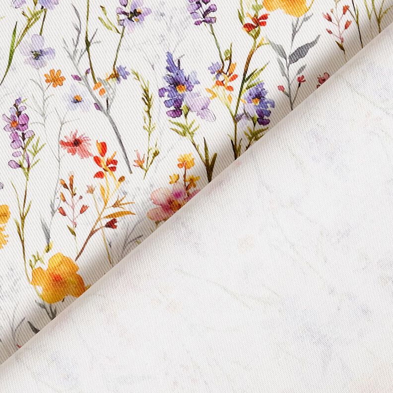 Tecido para decoração Sarja de algodão Flores silvestres – marfim/roxo,  image number 4