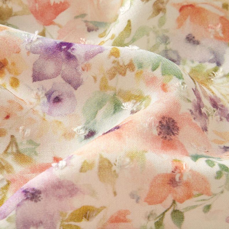 Tecido viscose Dobby Mar floral Aguarela Impressão digital – marfim/lavanda,  image number 2