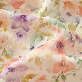 Tecido viscose Dobby Mar floral Aguarela Impressão digital – marfim/lavanda, 