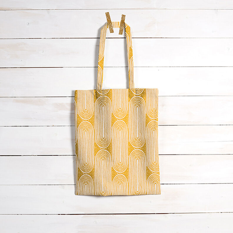 Tecido para decoração Meio linho Panamá Arcos – amarelo-caril/natural,  image number 8