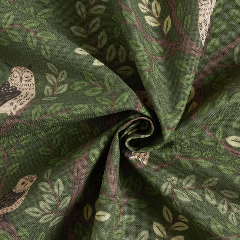 Tecido para decoração Meio linho Panamá Corujas da floresta – verde escuro/cor de chocolate,  image number 3