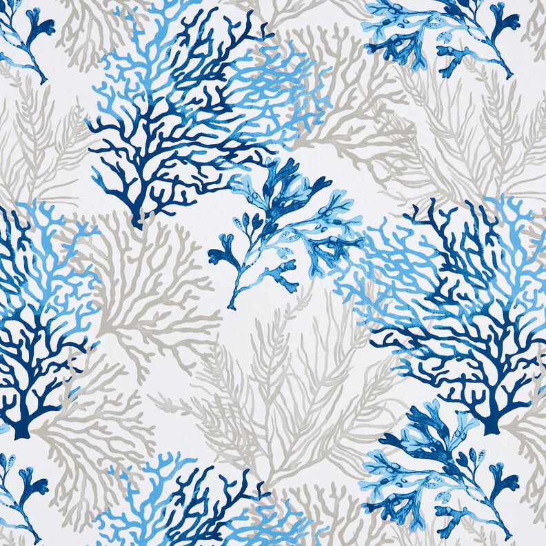 Tecido de algodão Cretone Grandes corais – branco/azul,  image number 1