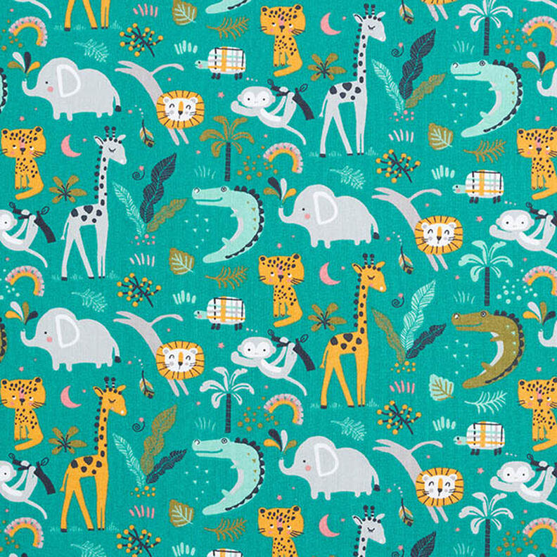 Cretone Animais de safari – azul petróleo,  image number 1