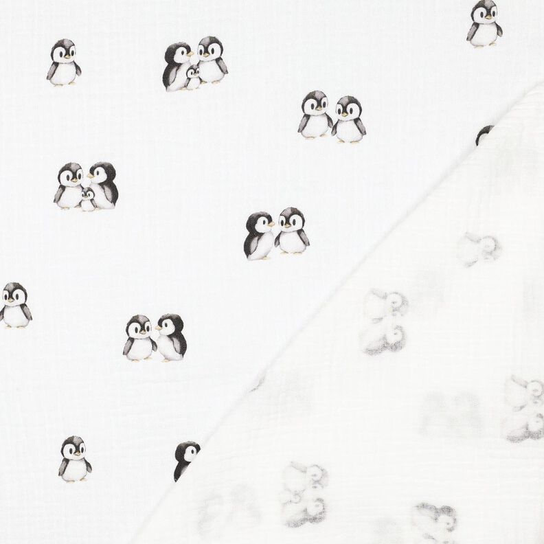 GOTS Musselina/ Tecido plissado duplo Pinguins Impressão Digital | Poppy Fabrics – marfim/antracite,  image number 4