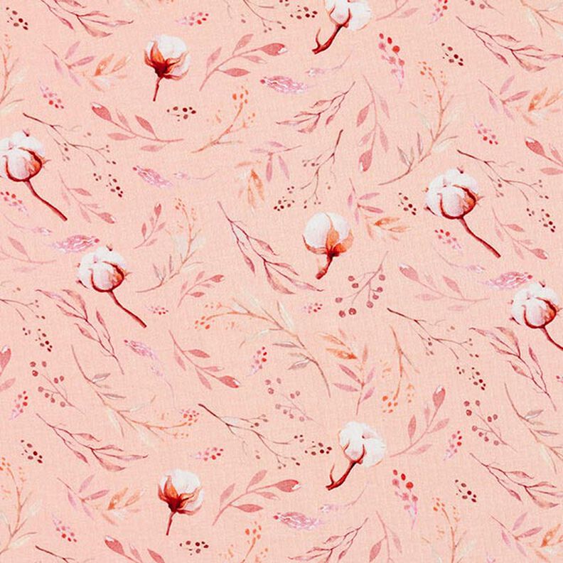 Jersey de algodão Plantas de algodão no prado de flores Impressão Digital – salmão,  image number 1