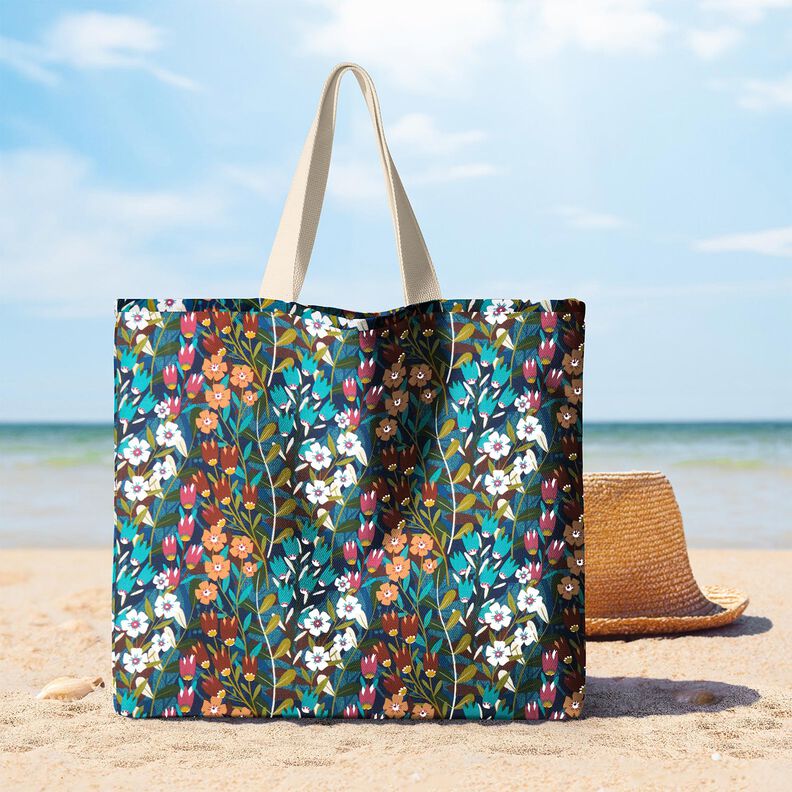 Algod&atilde;o revestido Mistura de flores &ndash; azul petr&oacute;leo/bordeaux,  image number 5